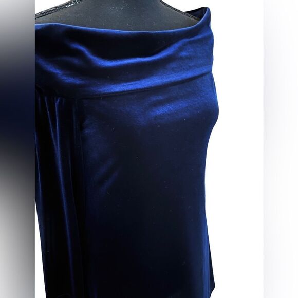 𝅺JANA KOS deep royal blue velvet off shoulder tunic with sparkle size XS - Picture 2 of 5